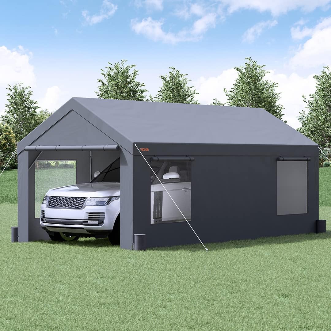 Upgraded VEVOR 12x20 Carport - Garage, Extra Large Canopy with Roll-up Ventilated Windows, Removable Sidewalls, Waterproof UV Resistant All-Season Tarp, Ideal for Truck Boat Upgraded VEVOR 12x20 Carport - Garage, Extra Large Canopy with Roll-up Ventilated Windows, Removable Sidewalls, Waterproof UV Resistant All-Season Tarp, Ideal for Truck Boat