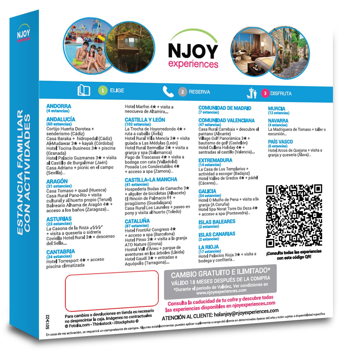 Babynjoy NJOY Experiences - Caja Regalo - Estancia Familiar con Actividades - Estancia en Familia de 1 Noche para 2 Adultos y 1 o 2 niños