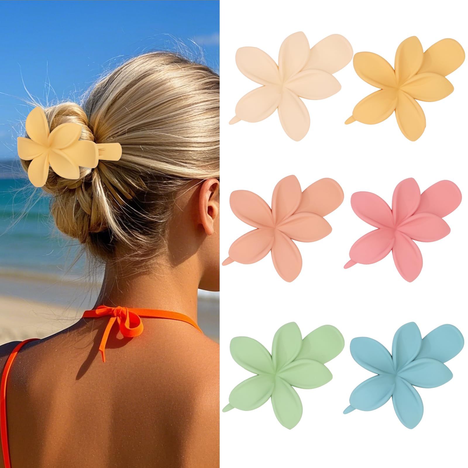 YISSION 6 Pcs Flower Flat Hair Clips for Women Matte Flat Claw Clips Duck Billed Flower Hair Clip for Thin Thick Hair hawaiian flowers Claw Clip Hair