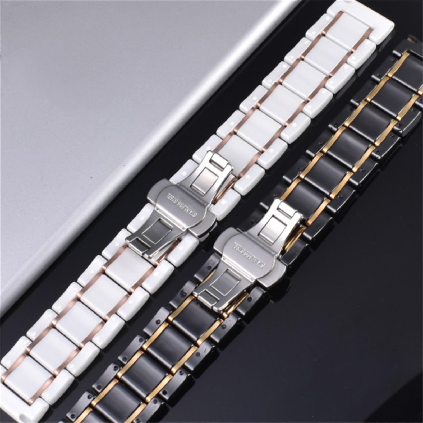 Cinturino per Orologio in Ceramica in Acciaio Inossidabile 20mm22mm Cinturino di Ricambio Unisex Orologio al Quarzo Smart Watch, White Gold, 22mm