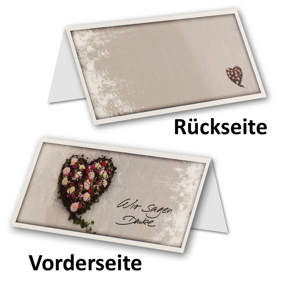 75x Trauerkarte mit Umschlag Set Danksagung - Blumen-Herz - inklusive hochwertiger Box- DIN Lang Quer-Format - Danksagungskarten Trauerkarten nach Beerdigung - Trauer-Papiere by GUSTAV NEUSER