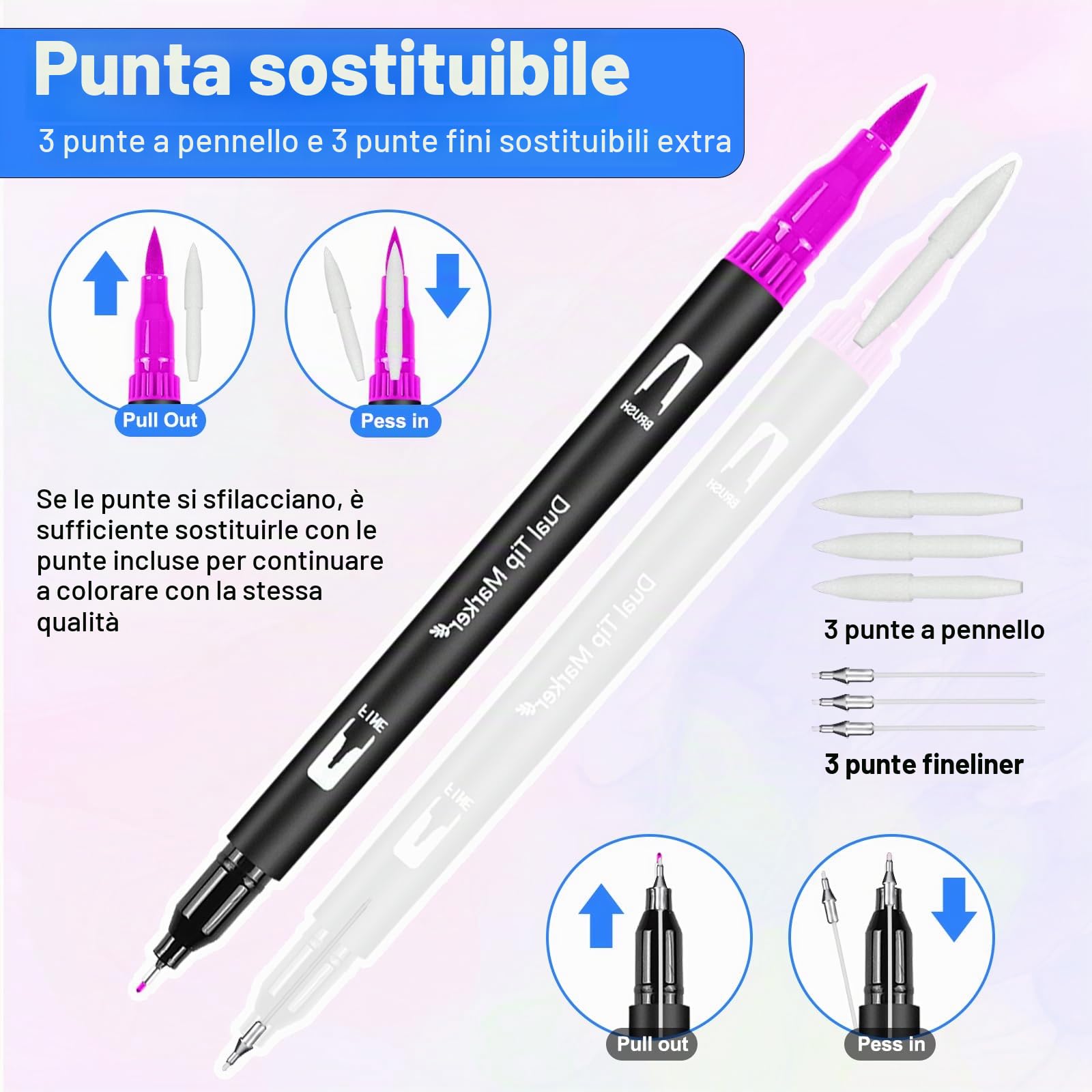 Pennarelli Brush Pen Lettering, 168 Colori Pennarelli Doppia Punta Fine e Grossa Pennello per Adulti Bambini Acquerello Set per Colorare, Bullet Journal, Mandala