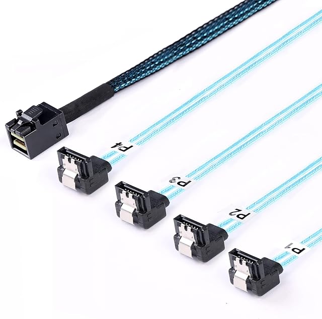 ADCAUDX SFF-8643 to SATA: 0.5M Mini SAS to SATA Cable Mini SAS Breakout SFF8643 to SATA Cable Mini SAS HD to SATA Right Angle (1.6FT)