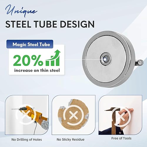 Vista 102 de Neosmuk Ganchos magnéticos resistentes, imanes fuertes con gancho para refrigerador, ganchos industriales súper resistentes de neodimio para colgar