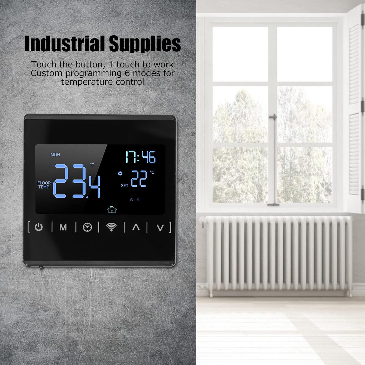 (MH1822D wersja czarna) ogrzewanie podłogowe, inteligentne sterowanie, połączenie, regulator temperatury, programowalny dotykowy panel temperatury, AC 85 V-250 V