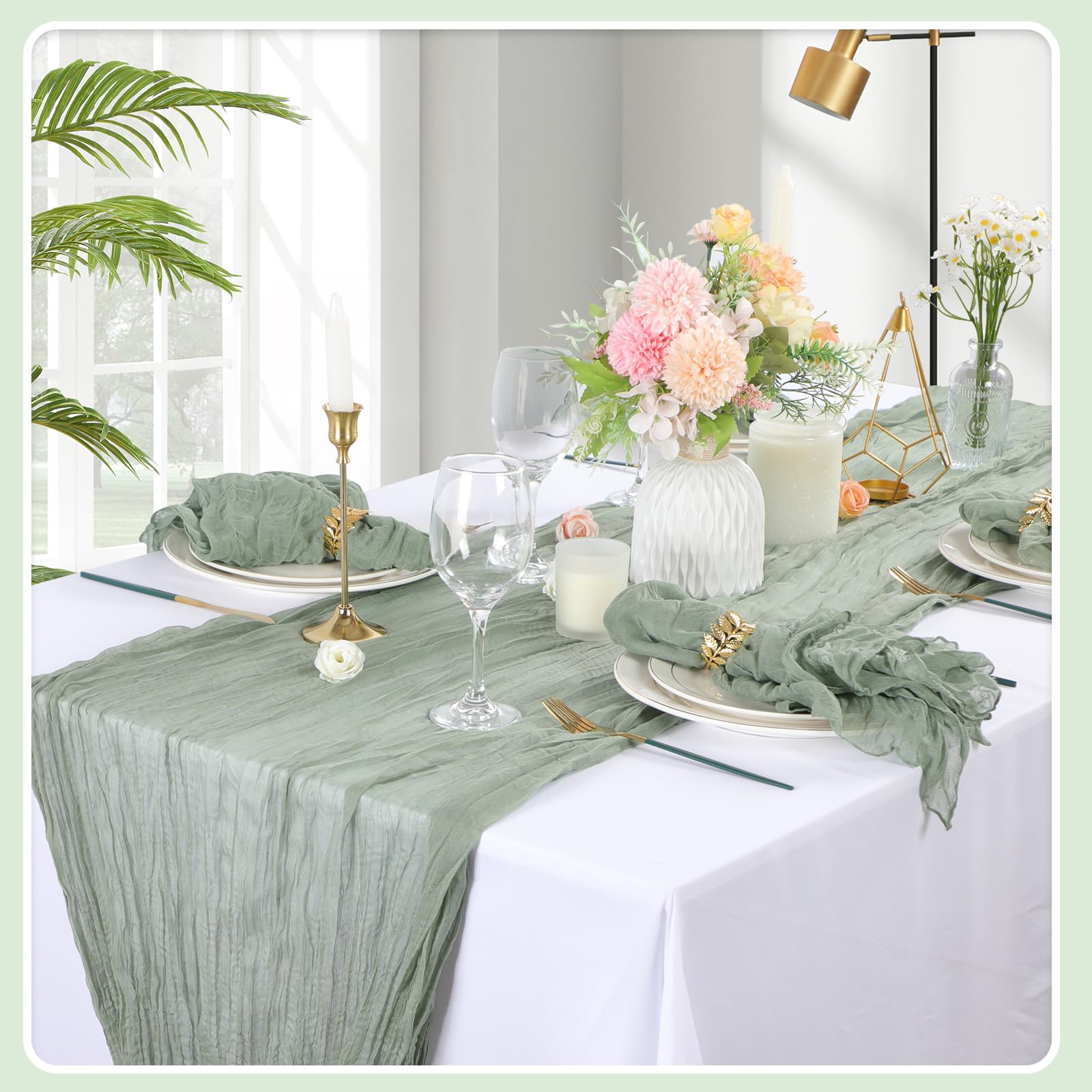 Serviettes en tissu gaze, vert, 50 x 50 cm, serviettes de table plissés, serviettes polyvalentes, pour dîner, mariage, fête, décoration de la maison, 48 pièces