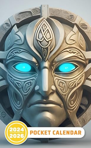 Pocket Calendar 2024 - 2026 With Moon Phase: Three-Year Monthly Planner for Purse , 36 Months from January 2024 to December 2026 | Celtic mask head