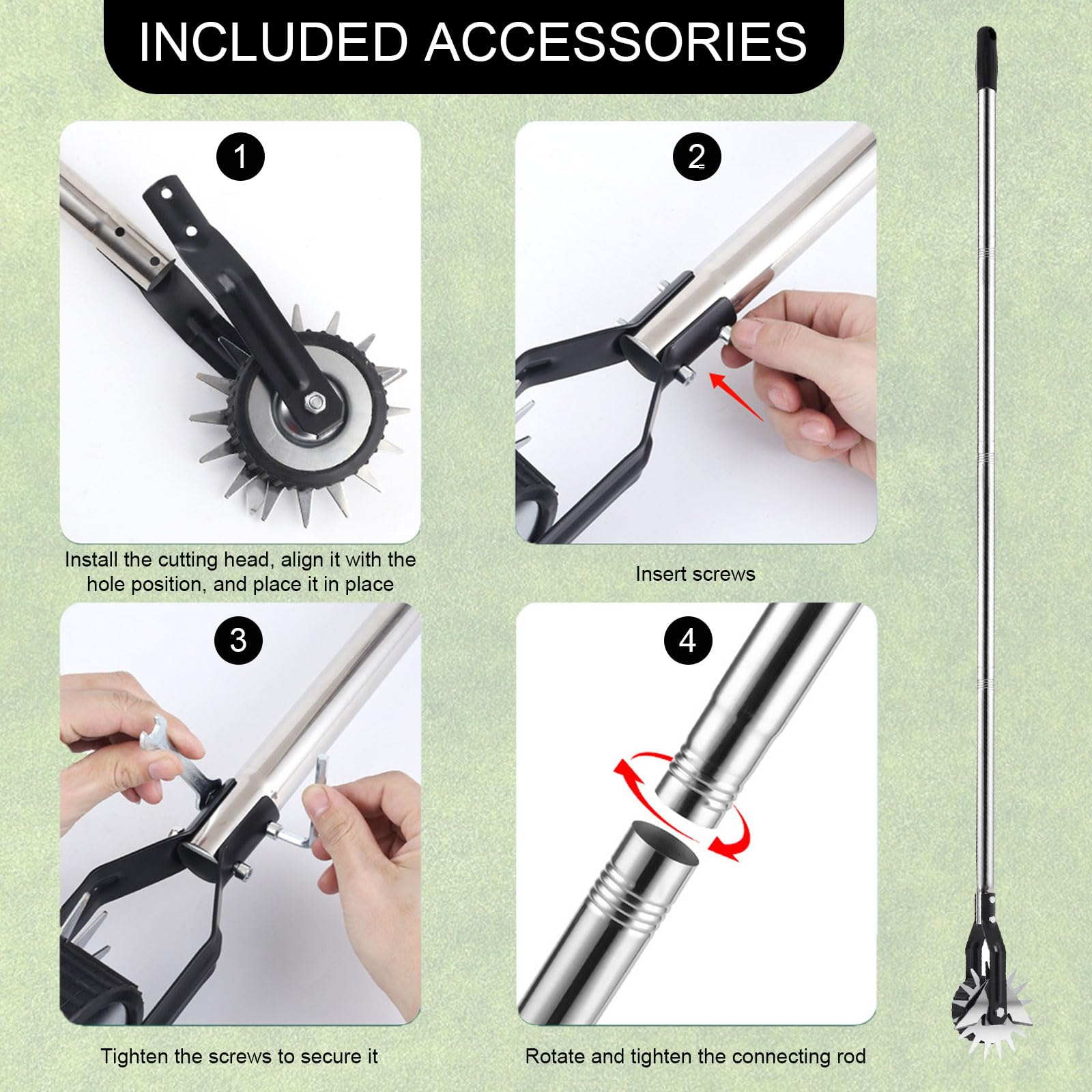 Bordeadora rotativa con ruedas, cizalla rotativa, bordeadora manual de césped para aceras con 3 secciones, mango resistente de acero inoxidable con agarre acolchado, herramienta para bordear el
