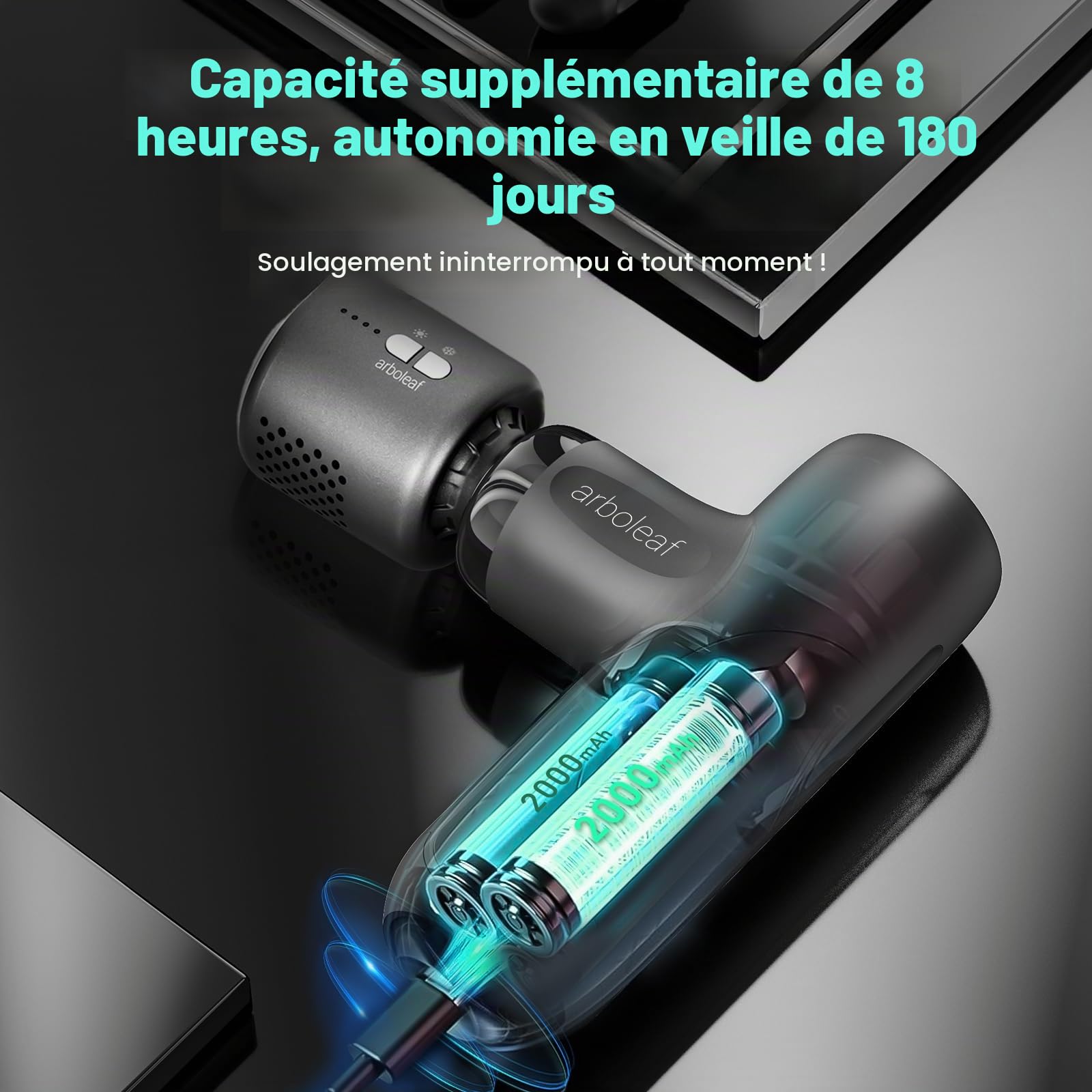 arboleaf Mini Pistolet de Massage Chaud et Froid, 5 Vitesses et 3200 rpm | Pistolet Massage Musculaire Portable, 0,37 kg, 5 Têtes de Massage, avec Étui, pour Soulager les Douleurs du Dos