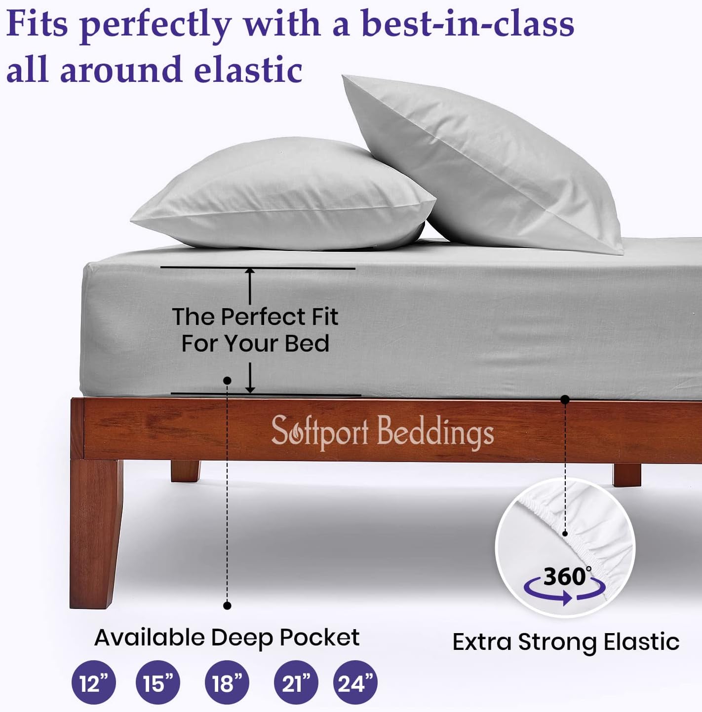 Family King 120x80 Size Luxurious 600 Thread Count Soft & Silky Feel Long Staple 100% Egyptian Cotton Sheet Set, Fits Mattress Up to 12 inches Deep Pocket Sheet Set Silver Color