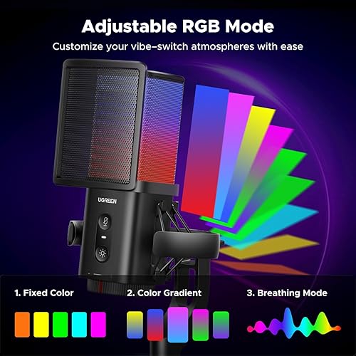 Miniatura 4 de UGREEN Micrófono USB para juegos para transmisión y chat de voz, micrófono de condensador de 24 bits/96 kHz con silencio rápido, monitoreo de
