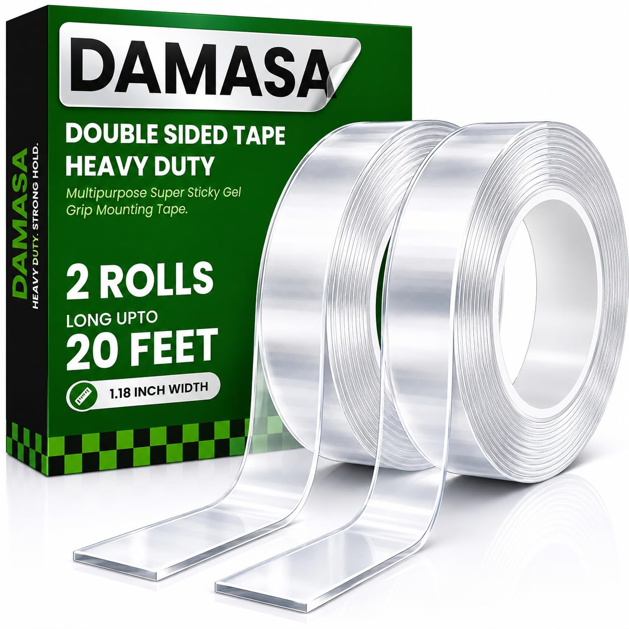 Cinta adhesiva de doble cara resistente, 2 rollos, 240 x 1.2 pulgadas, cinta de montaje nano transparente extraíble para póster, alfombra, alfombra, colgar fotos y bricolaje, cinta adhesiva fuerte