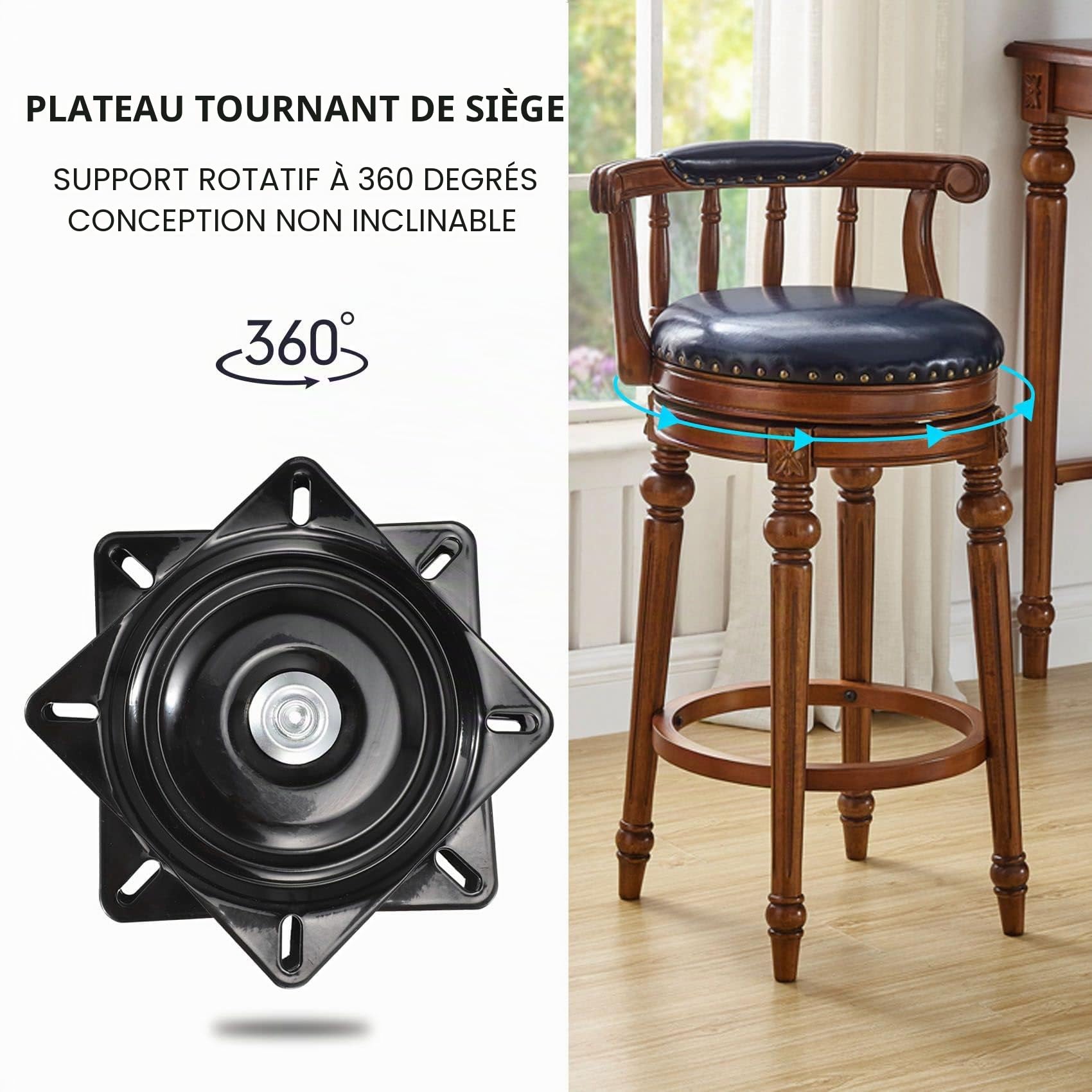 Plateau tournant pour bateau à 6 places - Siège de pêche - Rotation et pivotement à 360 degrés - Réglage universel - 15,4 x 15,4 x 2 cm Wanjorlay Plateau tournant pour bateau à 6