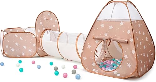 Miniatura 8 de Tienda de campaña desplegable 3 en 1 para niños con túnel y pozo de pelotas para niños, niñas, bebés y niños pequeños, casa