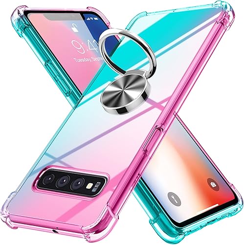Miniatura 8 de Funda para Galaxy S10 con soporte de anillo,  Gradiente TPU suave transparente antideslizante sin amarillamiento borde suave, rosadorado,