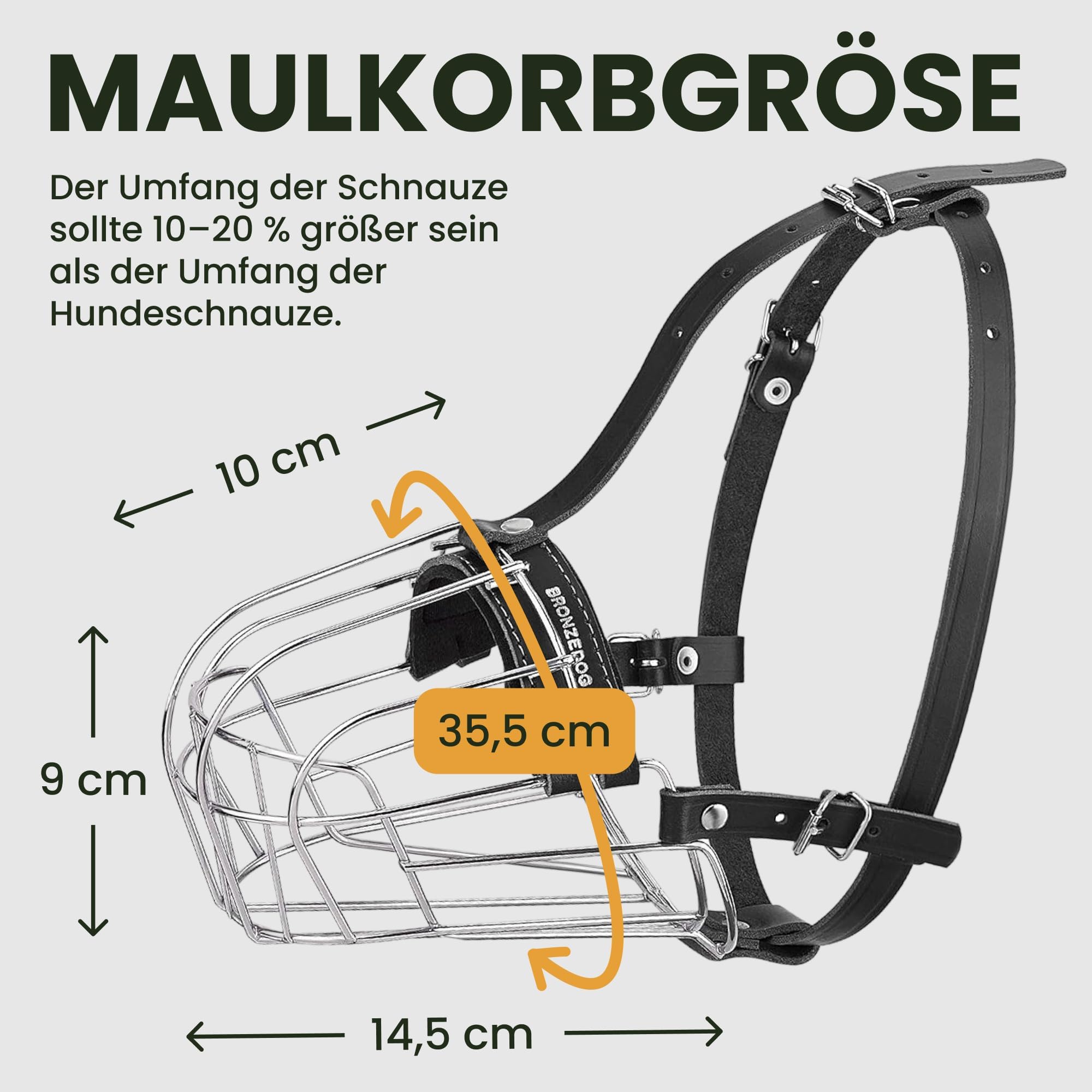 BronzeDog Maulkorb für Hunde aus Metall – Amstaff Drahtkorb mit verstellbaren Lederriemen für große Hunde