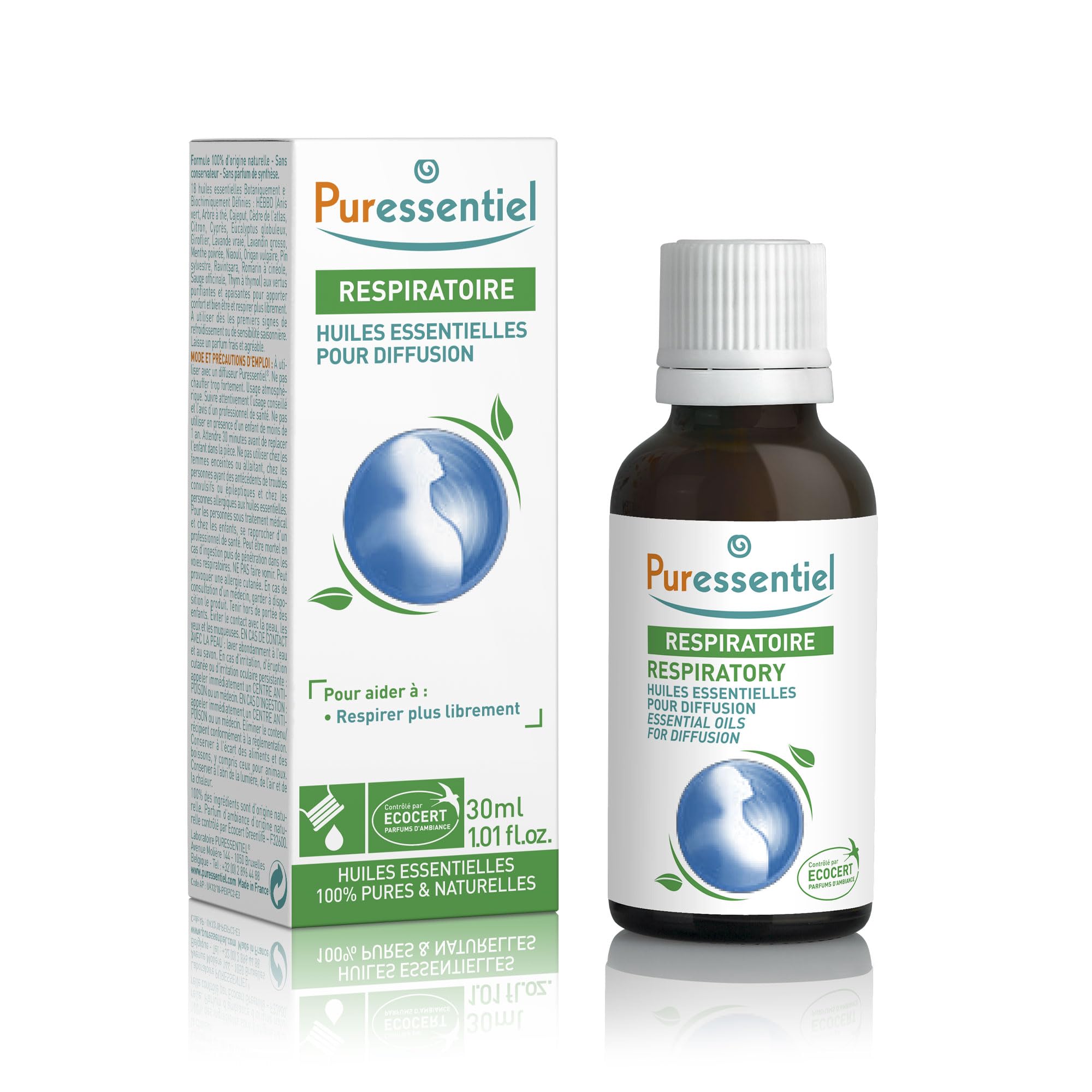 Puressentiel Essential Oils for Diffuser, Respiratory Blend 30 ml - Aromatherapy, 100% Pure & Natural Blend of Essential Oils, with Purifying & Soothing Properties - Helps with First Signs of Cold
