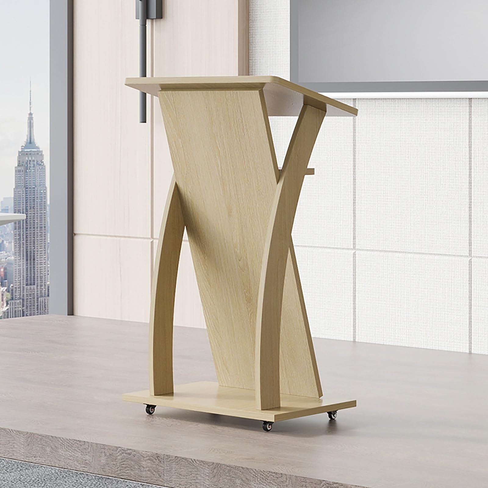 Générique Pupitre Portable en Bois de 104 cm avec roulettes - Pupitre réglable pour églises, écoles et Bureaux - Table de présentation Mobile avec Plateforme de Lecture (Finition Naturelle)