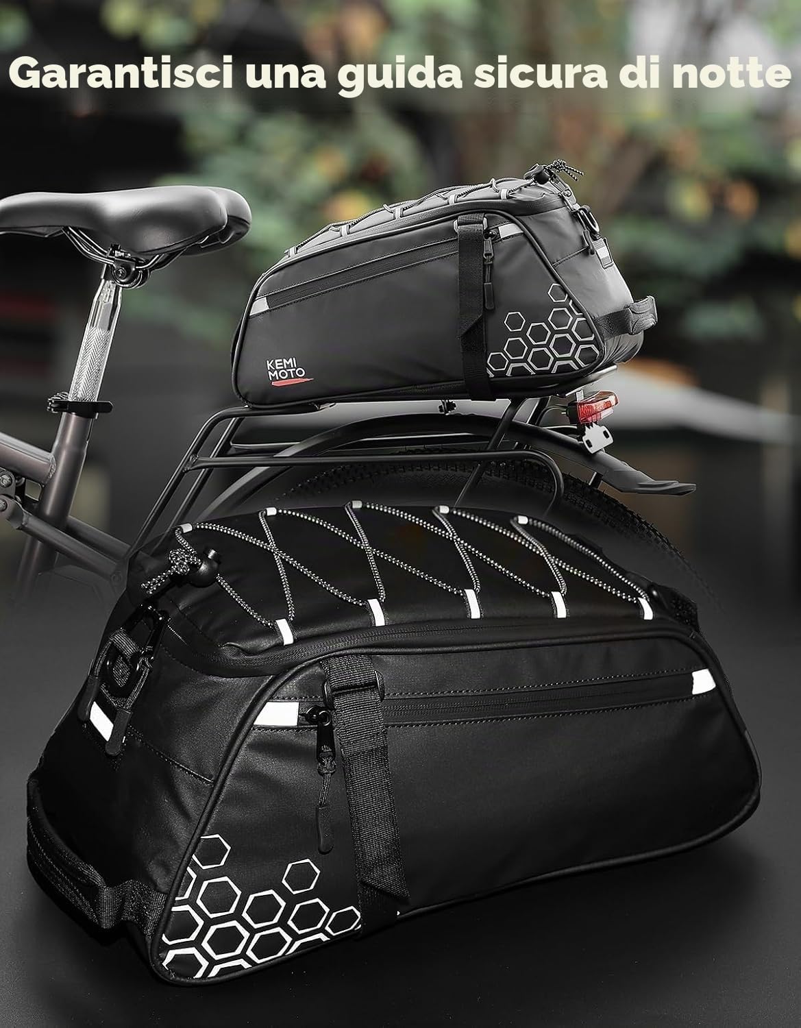 KEMIMOTO 2 in 1 Borse per Bici, 11L Borse Bici Posteriore Laterali, Borsa per Bicicletta Impermeabile in PVC per Strada Bike Mountain Bike, Nero