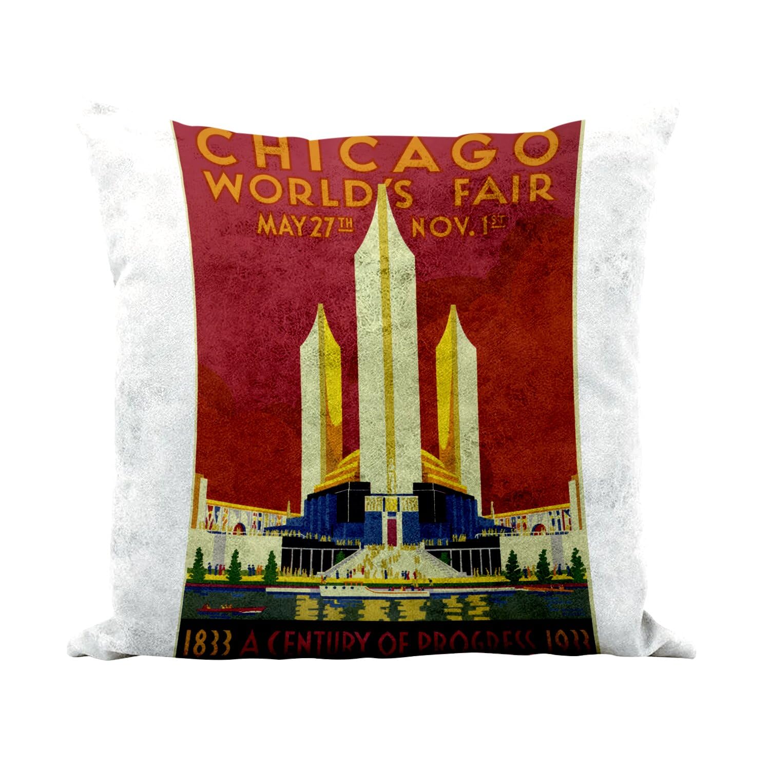 Coussin vintage Chicago 1933 blanc pour sublimer un salon industriel