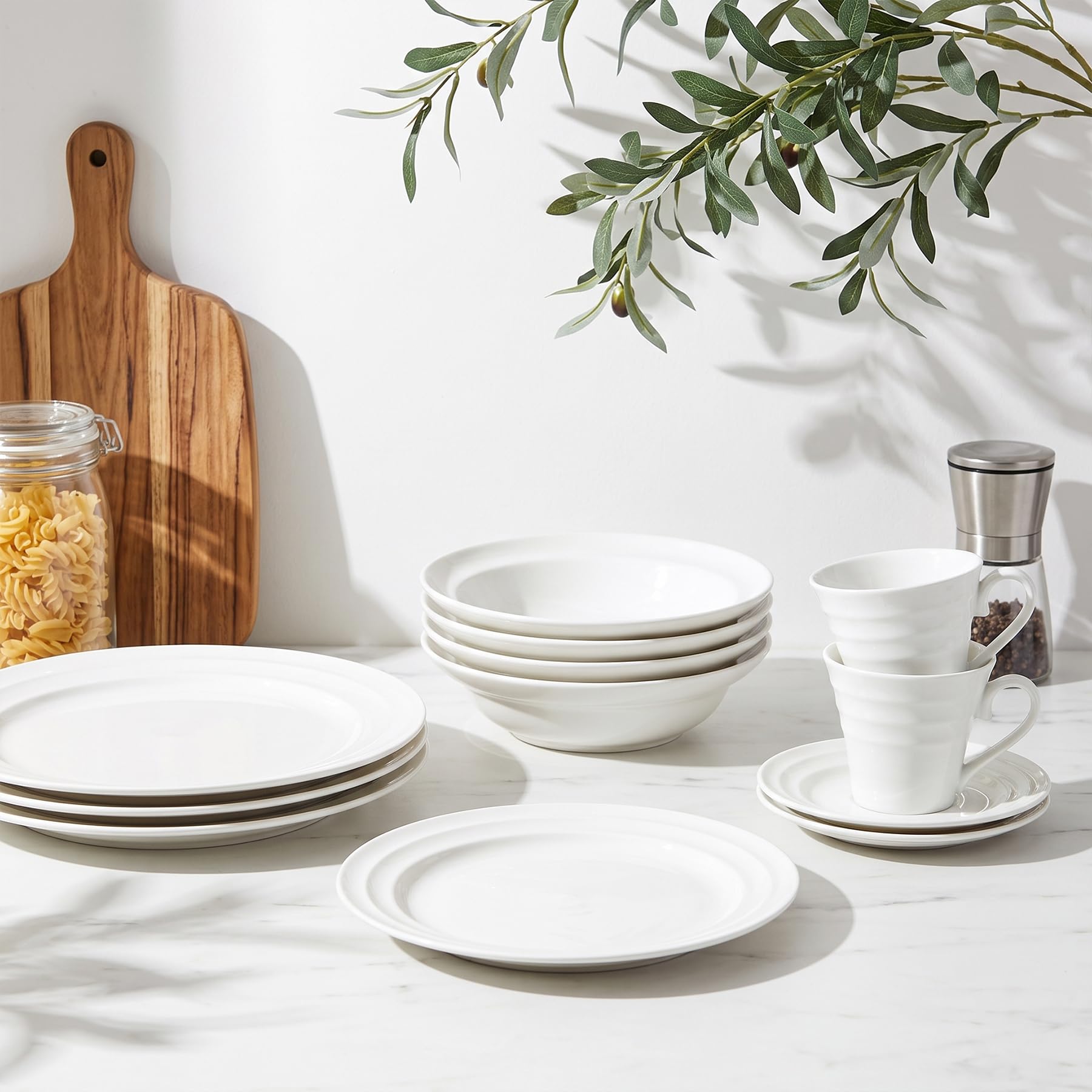 Set di stoviglie in porcellana da 20 pezzi, per 4 persone, colore bianco moderno