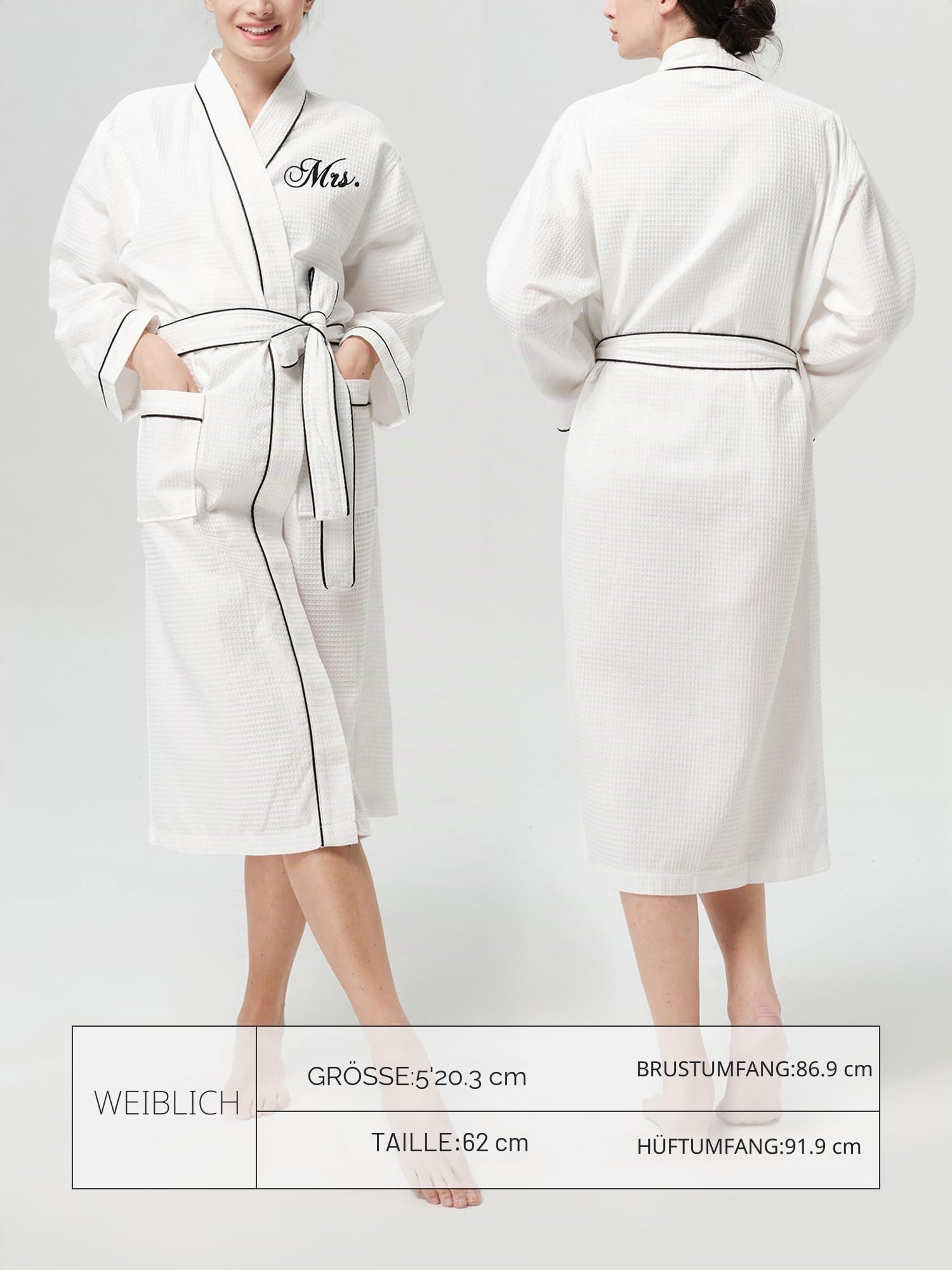 AW BRIDAL Paar Bademantel aus Baumwolle Waffelpikee - Leichte Spa Bademäntel mit Stickerei, Hochzeitsgeschenk für Paare (2 Stück)