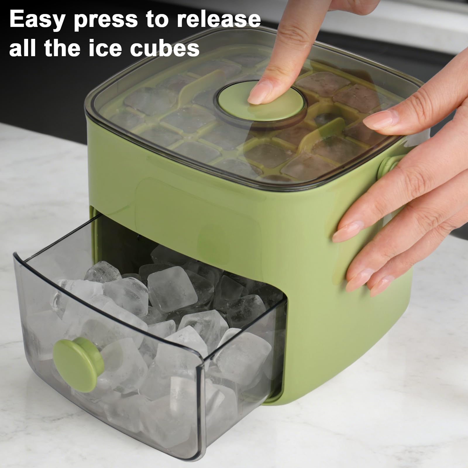 Eiswürfelbereiter DMJJSD Easy Press Ice Maker Maschine Theken-Release Alle Eiswürfel in Einer Sekunde, 48 Eiswürfelform Aufbewahrungsbox mit Griff, Eiszange & Korb, Eismaschinen für Zuhause/Büro/Bar