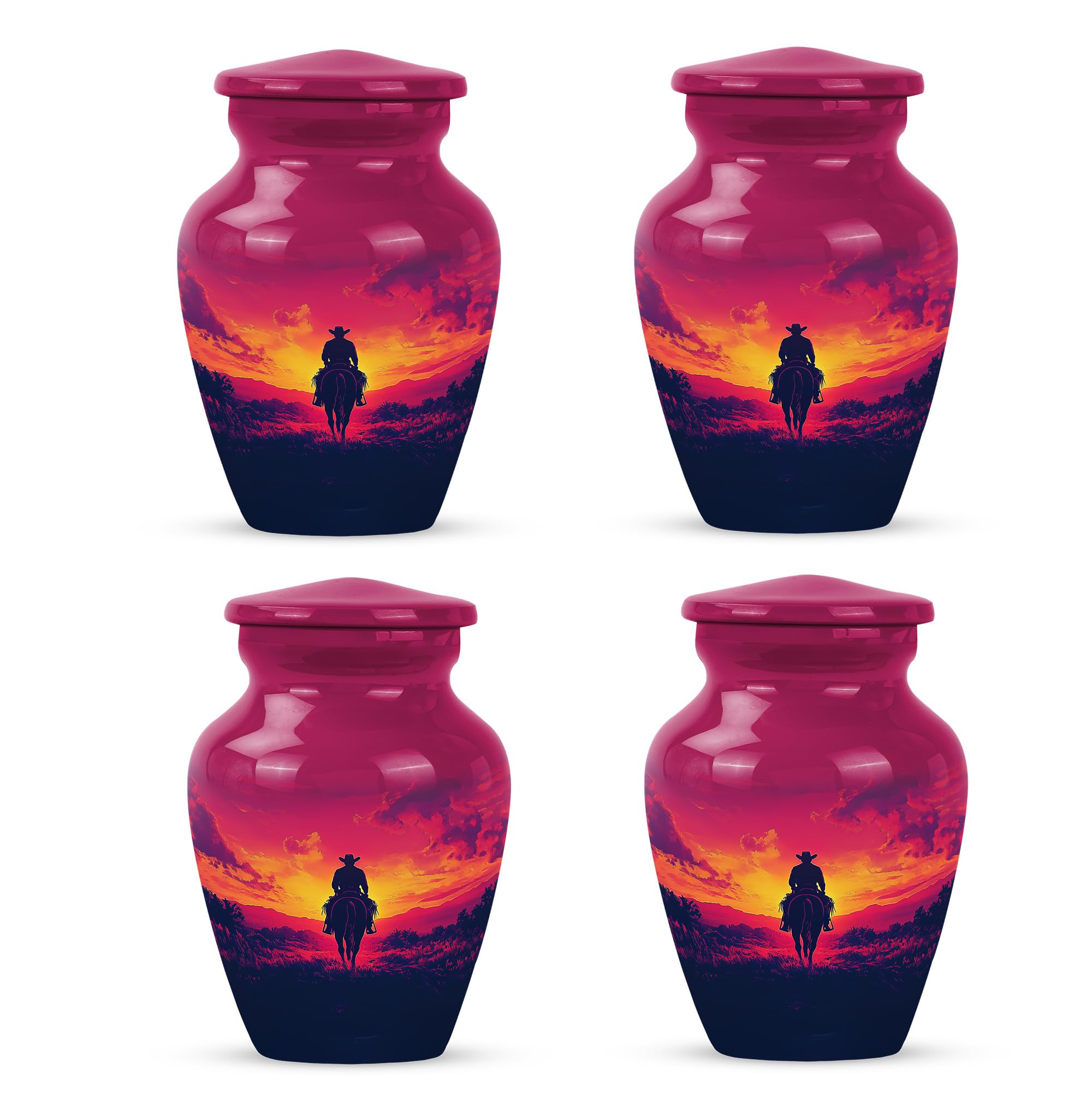 Cowboy Urn - Small Urn for Human Ashes Keepsake - Urn for Ashes Adult Male - Urn for Ashes for Women - Cremation Urns for Human Ashes - Mini Urns for Human Ashes - Size 3 Inch, Pack of 4