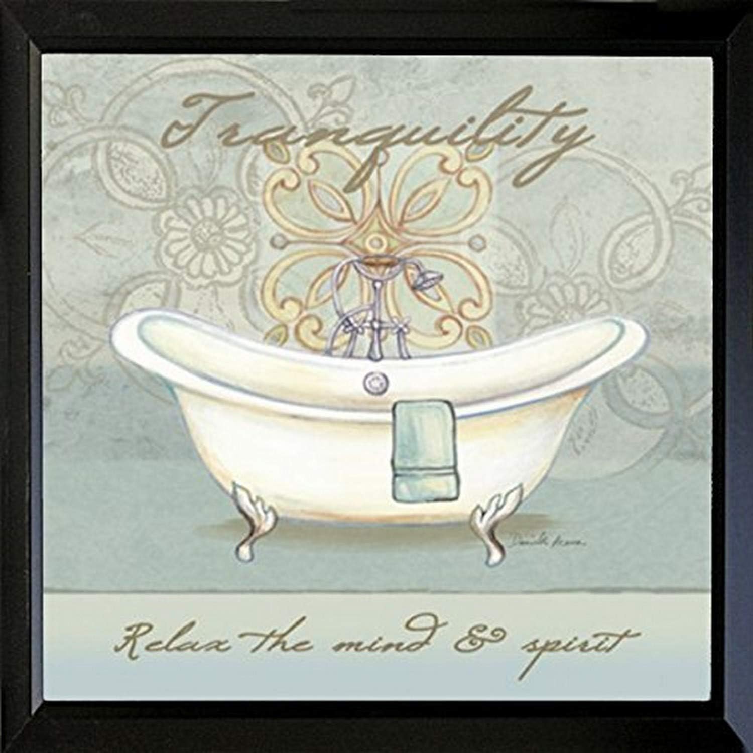 Buyartforless Art Work Framed Bath Spa II by Danielle Acerra 12x12 Print Posters Decor Vintage Claw Foot Relaxing Soaker Tub Tranquility, Multicolor