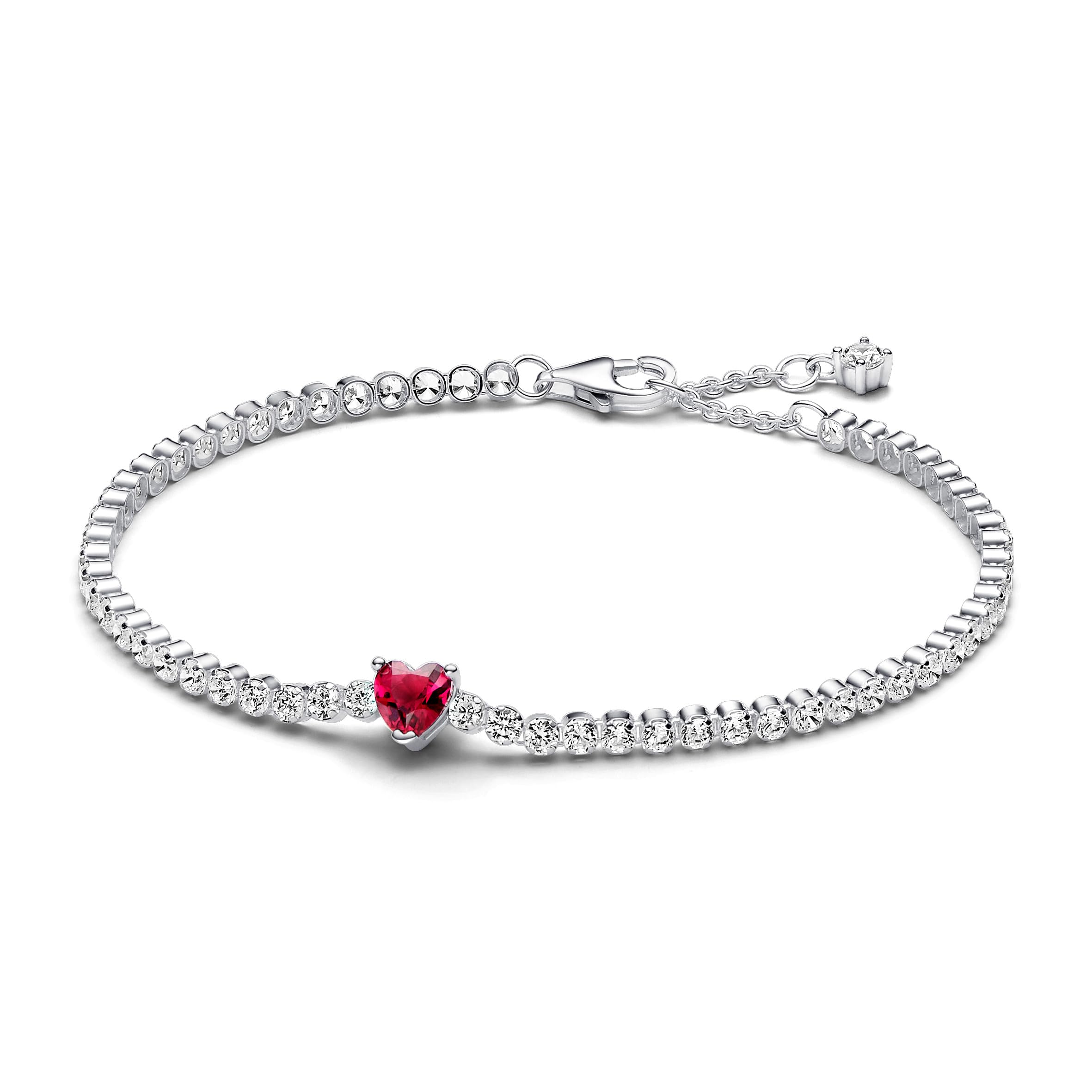 PANDORAPulsera de tenis para mujer, corazón rojo brillante, plata 590041C02