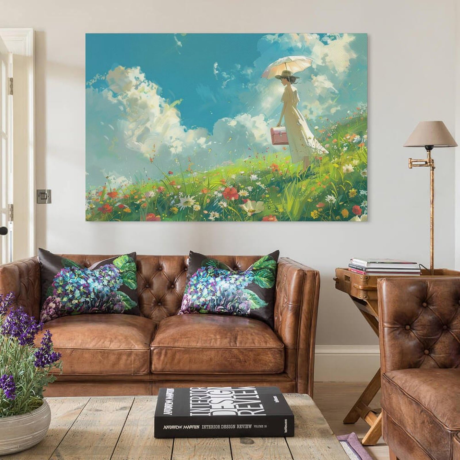 Amazon.co.jp: 絵画 花畑の景色を眺める白いドレスの女性 アートパネル