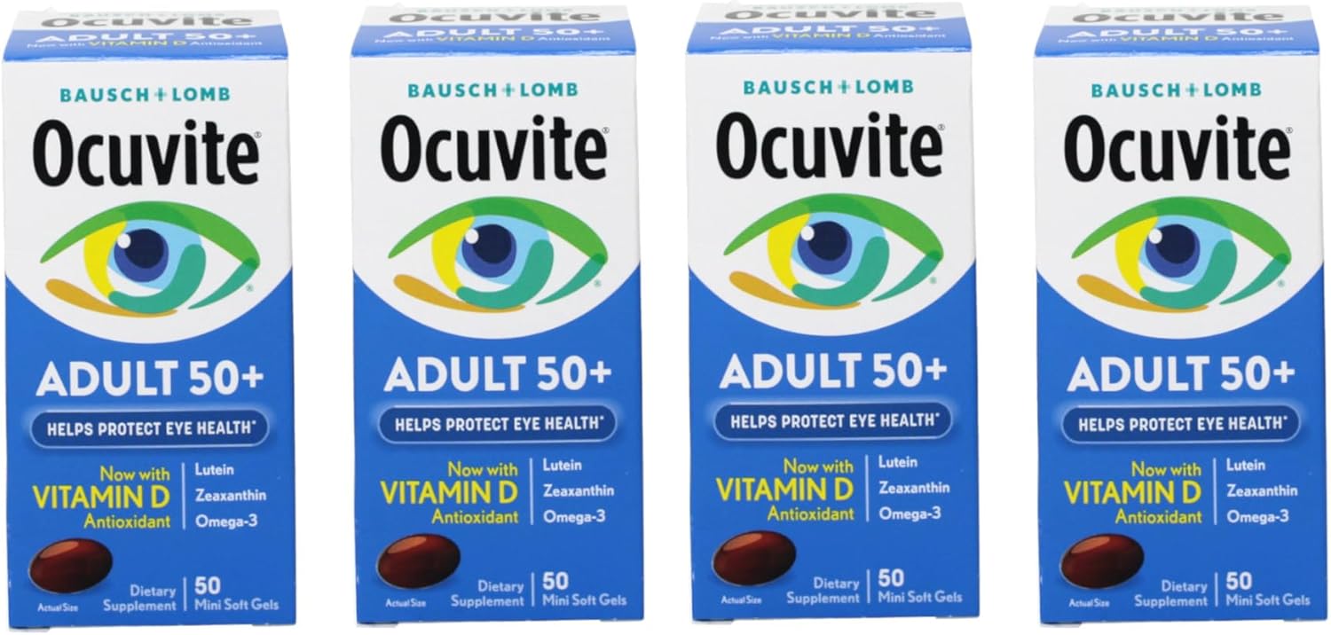 Ocuvite 50+ Eye Vitamin & Mineral Supplement, Multivitamin for Vision & Ocular Health with Omega-3, Zinc, Vitamins C & E, Lutein & Zeaxanthin, Zinc Supplements for Women and Men, 50 Softgels - 4 Pack