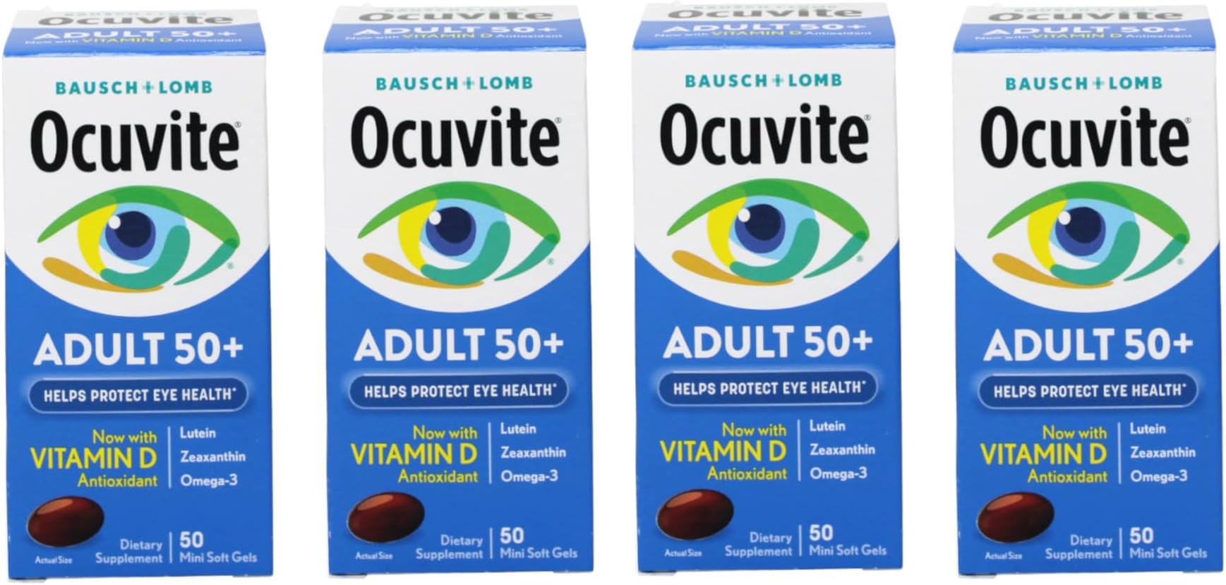 Ocuvite 50+ Eye Vitamin & Mineral Supplement, Multivitamin for Vision & Ocular Health with Omega-3, Zinc, Vitamins C & E, Lutein & Zeaxanthin, Zinc Supplements for Women and Men, 50 Softgels - 4 Pack