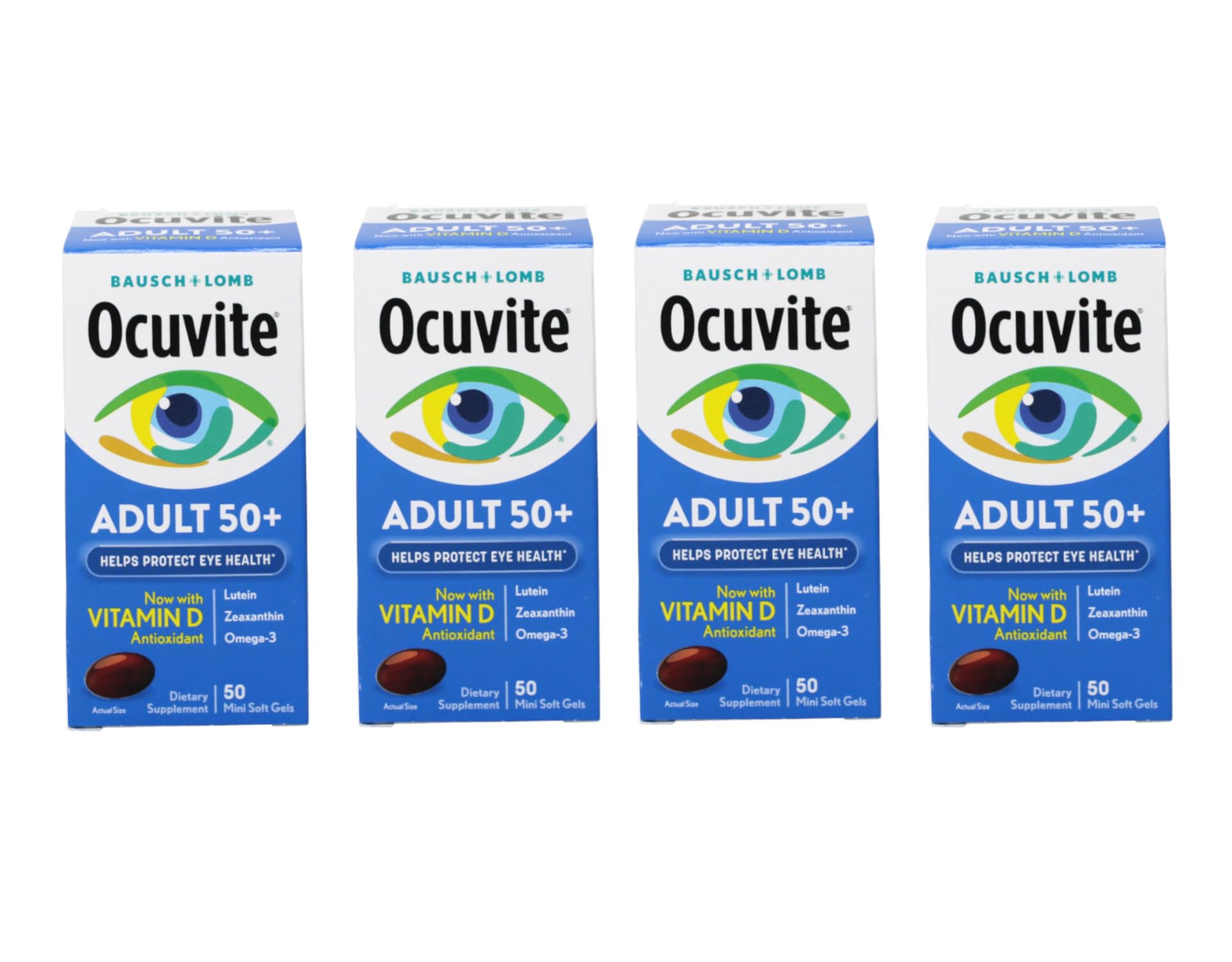 Ocuvite 50+ Eye Vitamin & Mineral Supplement, Multivitamin for Vision & Ocular Health with Omega-3, Zinc, Vitamins C & E, Lutein & Zeaxanthin, Zinc Supplements for Women and Men, 50 Softgels - 4 Pack