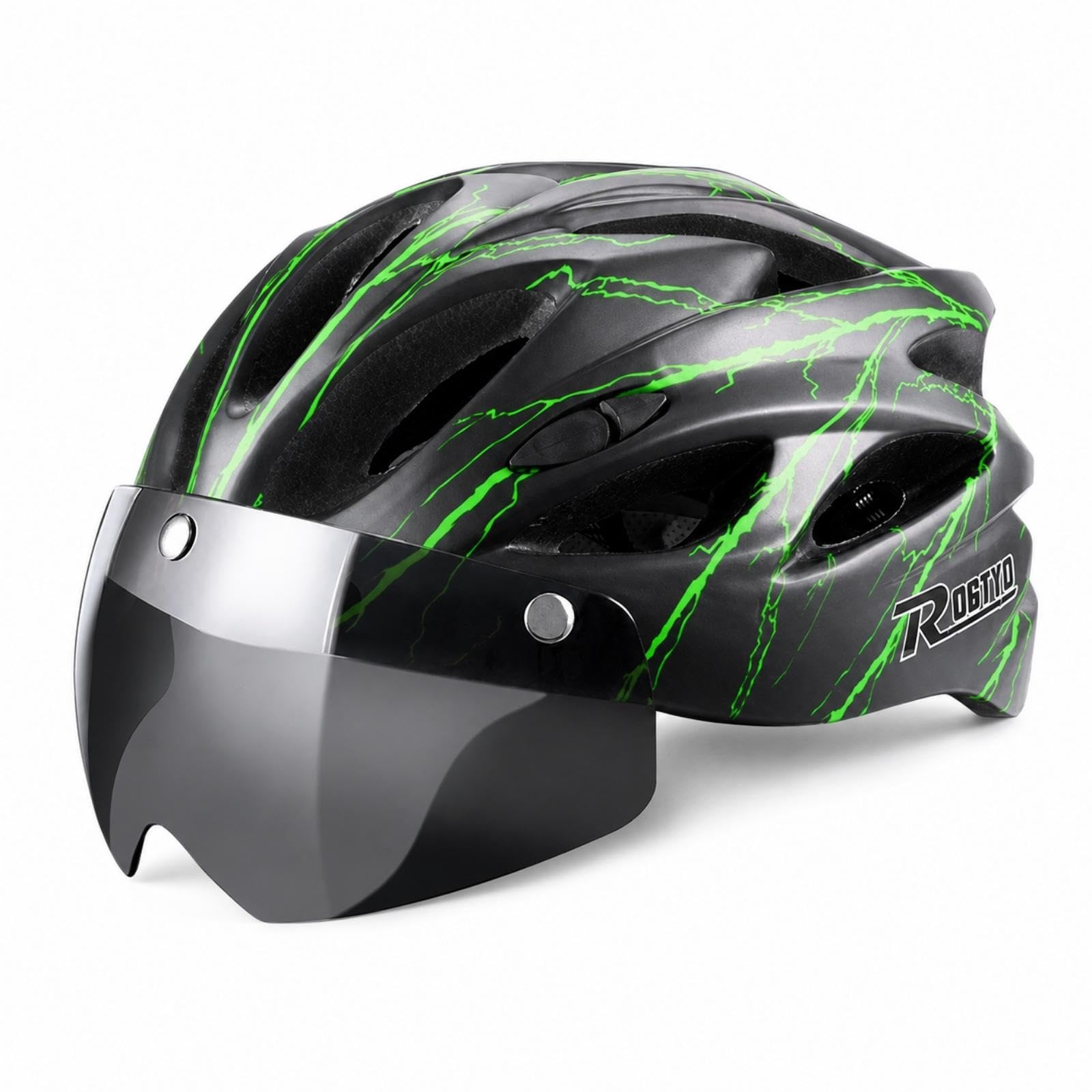Bike Helmet with Visor Adjustable Cycle Helmet with Visor Detachable for Cyclists, Commuters, Road Riding, Mountain Biking, Commuting Green Stripe-image-14
