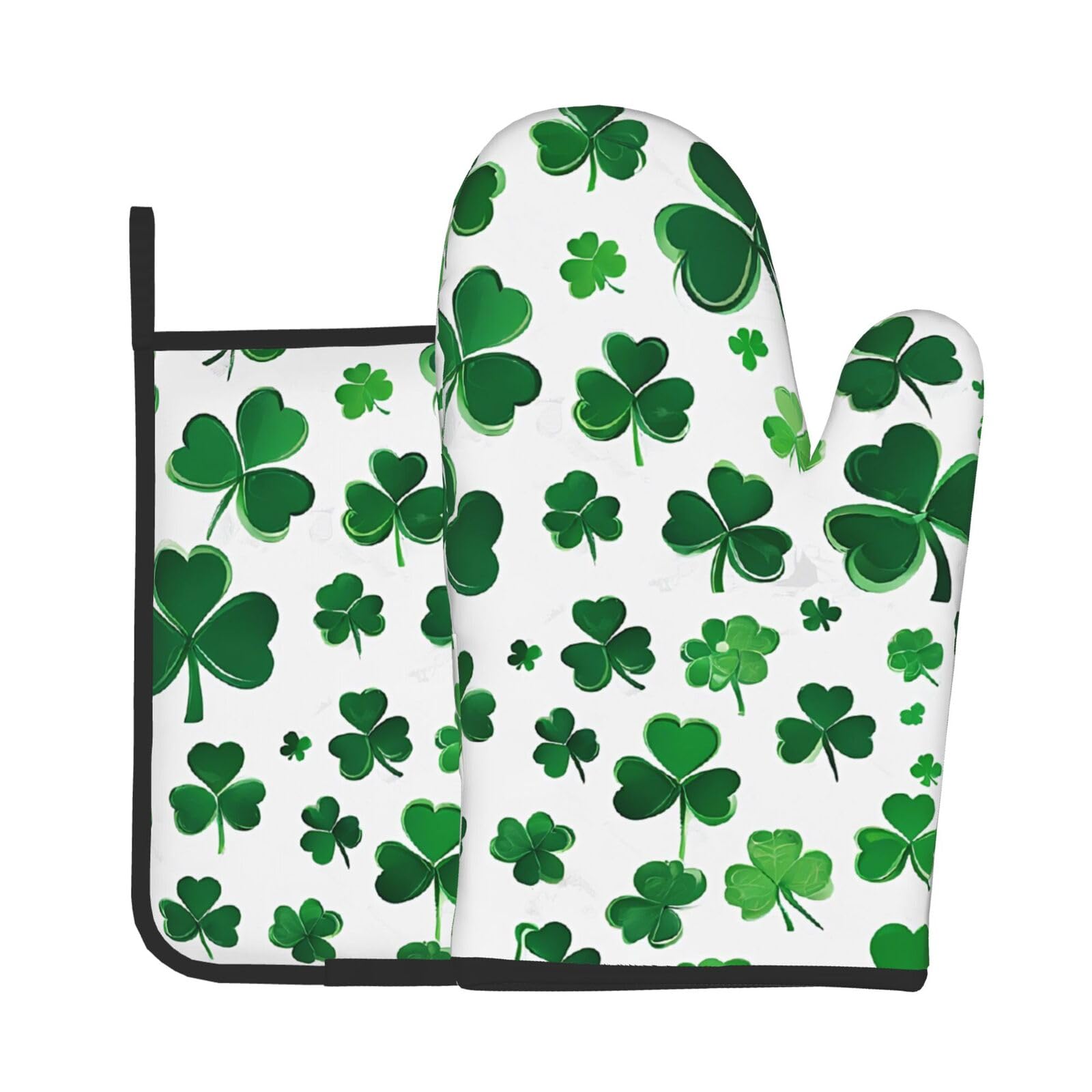 Happy St Patrick'S Day Printed Oven Mitts And Pot Holders Set - 2 Pcs - Heat Resistant Waterproof Oven Gloves For Baking, Cooking, Bbq Grilling