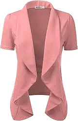 Blazer casual drapeado com babados, manga curta, básico, aberto na frente, cardigã feminino com terno plus size para trabalho e escritório