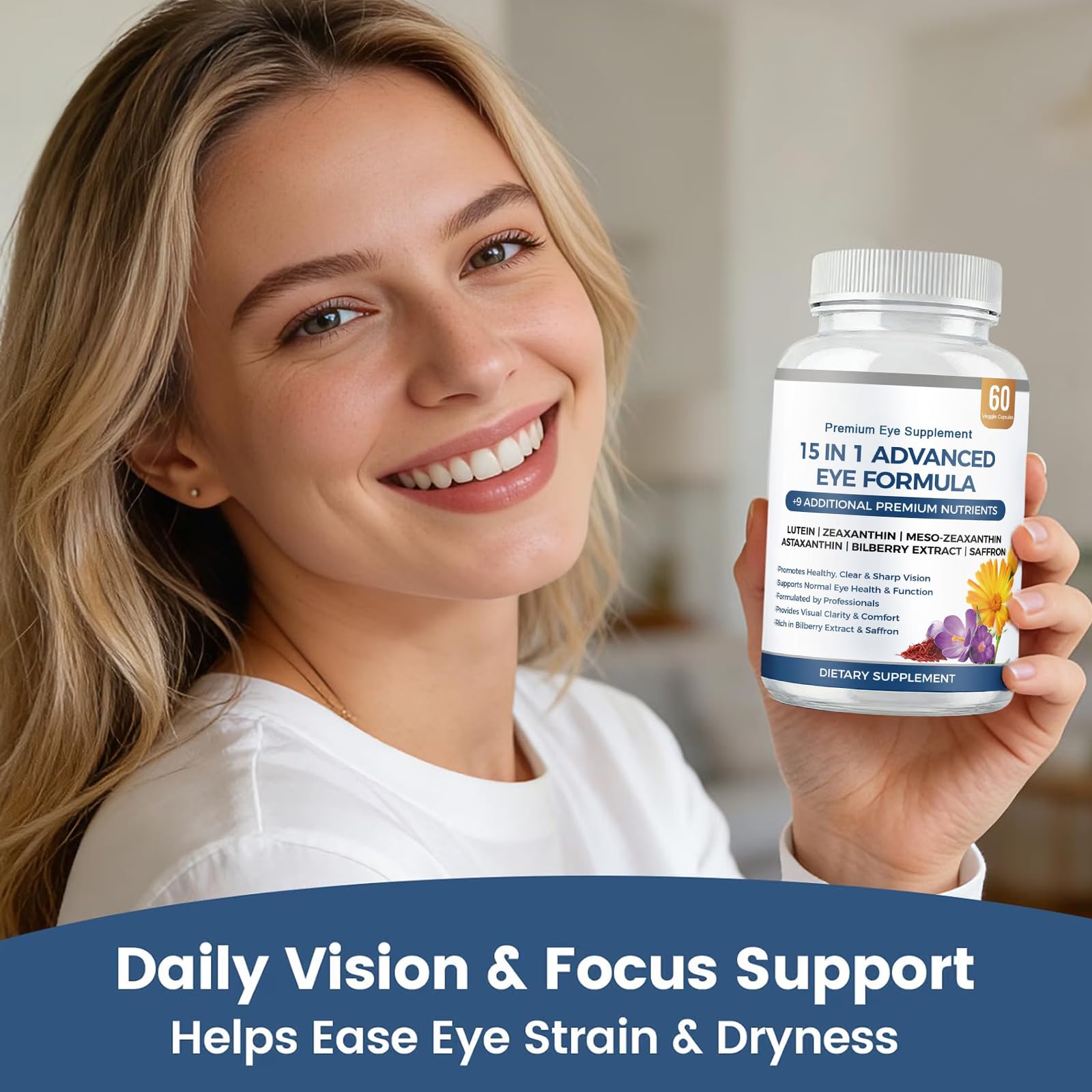 15 in 1 Advanced Eye Formula with All 3 Carotenoids, Lutein & Zeaxanthin, Saffron & Bilberry Extract 60 Count (Pack of 1) — Amazon image 6