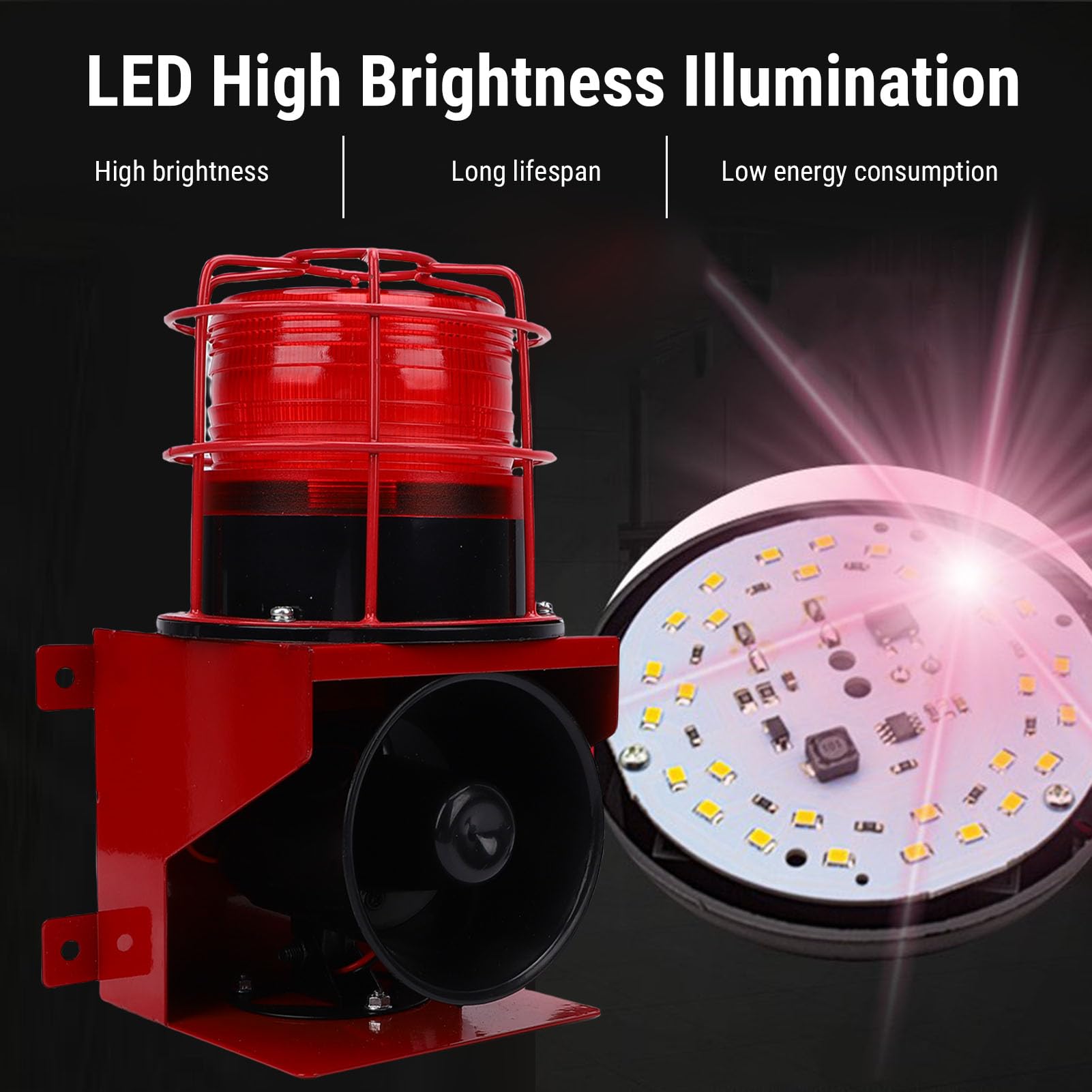 VBESTLIFE Alarma de Sirena Industrial de 120dB con Luz Estroboscópica LED, Bocina Impermeable IP55 para Maquinaria Portuaria de Cantera y Minería (Enchufe de la UE)