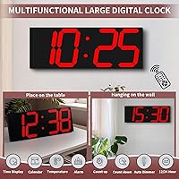 Vista 6 de 18.7‘’Large Digital Wall Clock,LED Digital Clock with Big Number,Multi-Function Remote Controlled Wall Clock with Timer, Alarm and Calendar