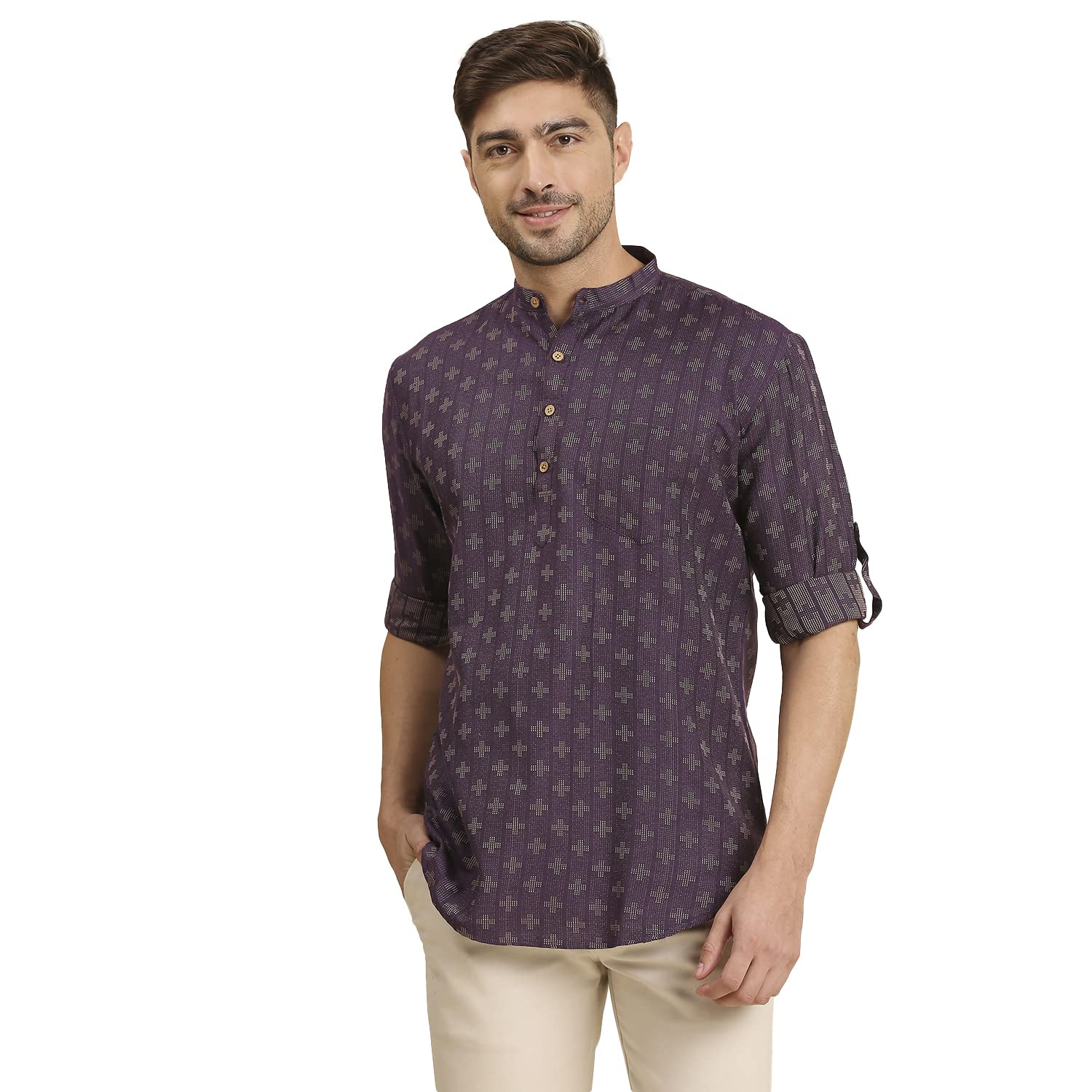 rajubhai hargovindas Men's Pure Cotton Woven Design Short Kurta Shirt (SHKC-Plus)-picture-7