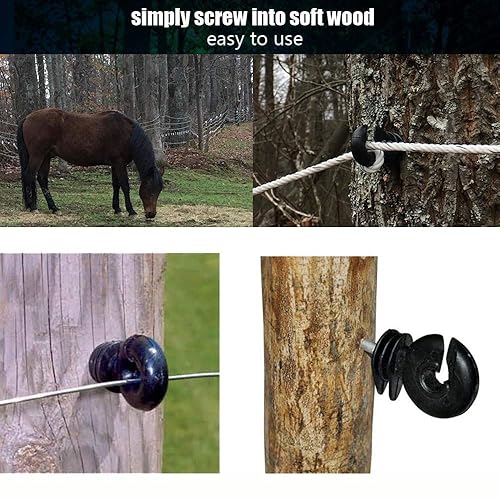 Miniatura 4 de 50 unidades aislantes eléctricos negros para valla aislantes atornillados aisladores de postes de madera y 1 herramienta aislante accesorios de