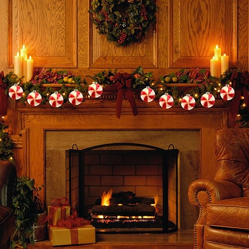 Miniatura 4 de Bokoiuu Guirnalda de luces de Navidad de 8.5 pies, cadena de luces colgantes de Navidad con 10 luces redondas rojas y blancas, luces de hadas de