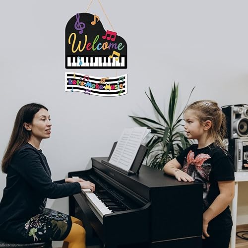 Miniatura 3 de IARTTOP Letrero colorido con temática de música de bienvenida para puerta, decoración de pared con texto en inglés "Let's Make Music", para colgar