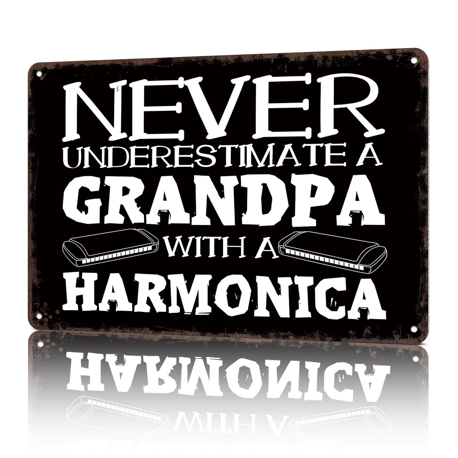 KWQDOZF Vintage Metal Signs Harmonica Grandpa Old Man Funny Tin Sign Poster Wall Art For Home Room Bedroom Office Decor 8x12inch