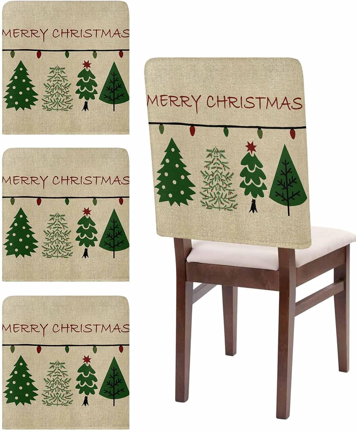 Christmas Dining Room Chair Covers Green Pine Trees Chair Back Cover