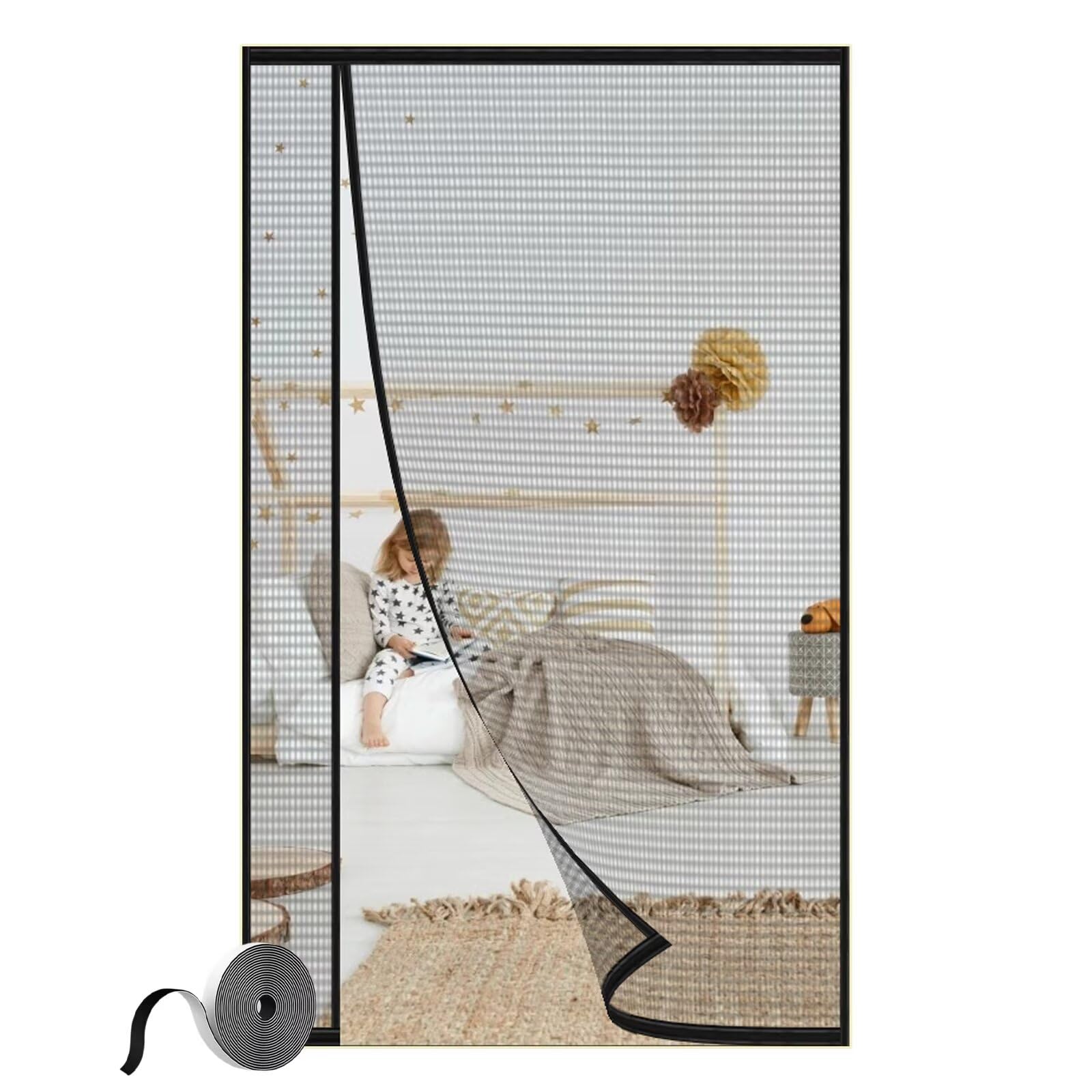 Versterkte kattenhordeur, geschikt for deur, huisdierbestendig gaas, for woonkamer, slaapkamer, terras, keuken (Color : Black, Size : 120x220cm