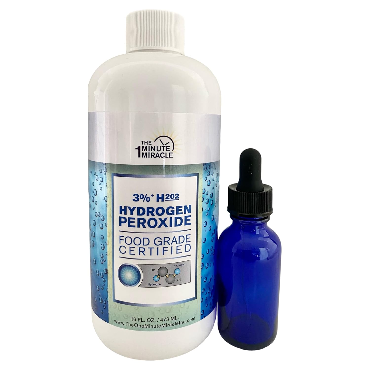 The One Minute Miracle 3% Food Grade Hydrogen Peroxide 16oz + Dropper - Recommended by The One Minute Cure Book, Pure & Non-GMO
