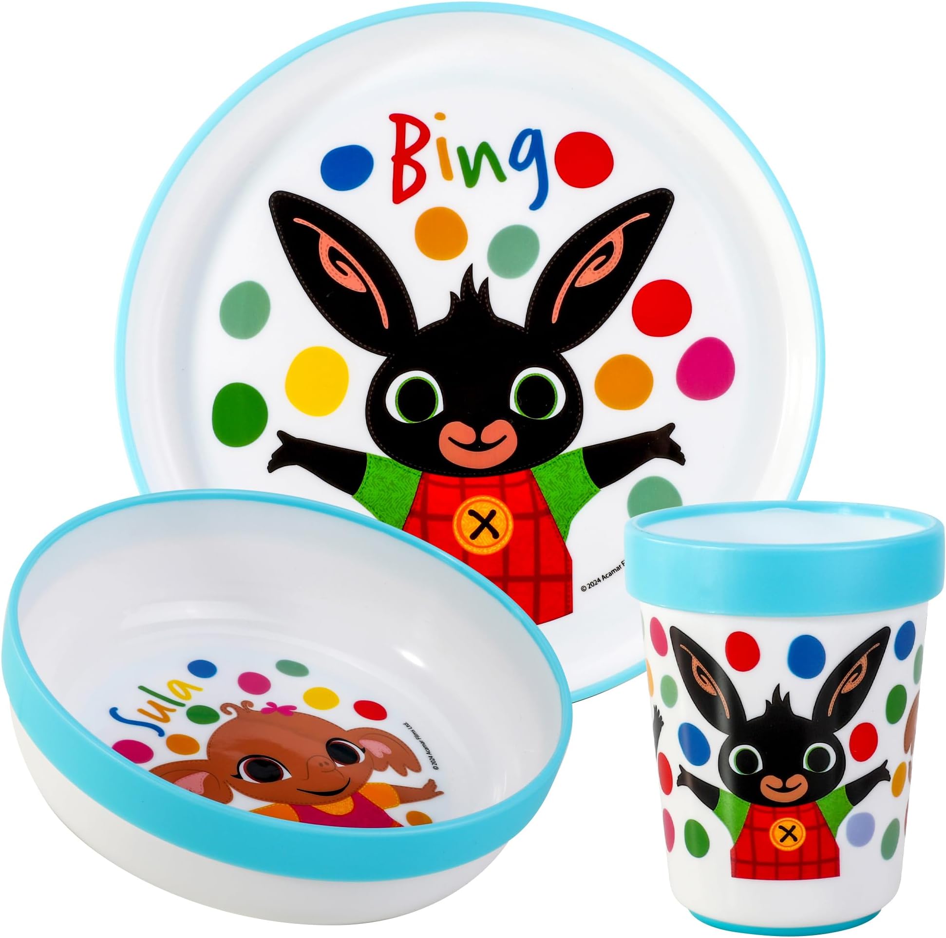 Bing 3pcs Reusable Bicolor Premium Kids Dinner Tableware Set Plate, Bowl & Tumbler, BPA Free