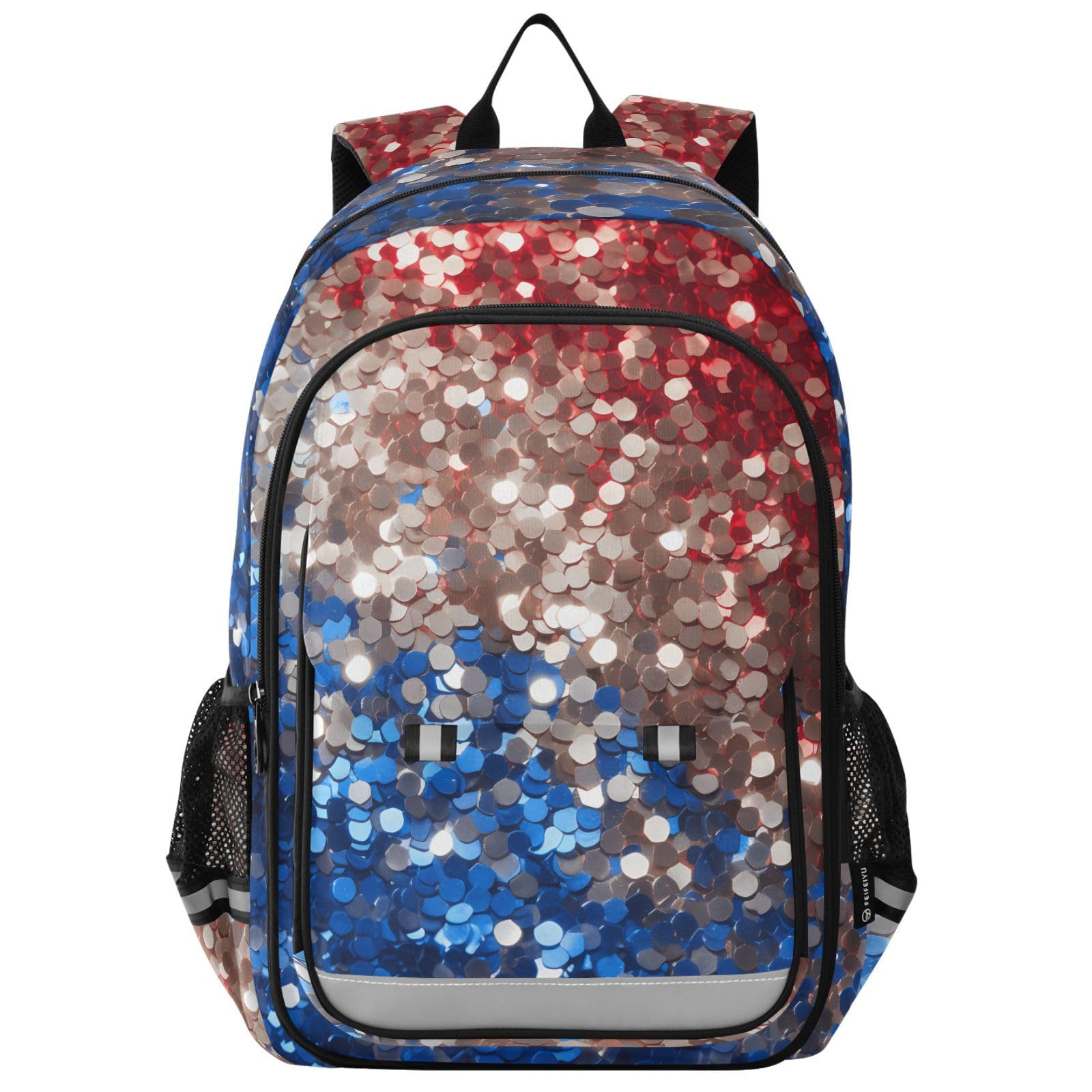 GuoChe Elegante Zaino Scuola Floreale Giallo per Bambini, Blu Rosso Glitter